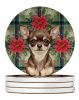 Chocolate Chihuahua Christmas PoinsettIas Large Sandstone Coasters Pack of 4 Absorbent Round Coasters Decor Gifts for Men or Women, 4 in, Multicolor