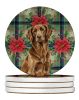 Liver Flat-Coated Retriever Christmas PoinsettIas Large Sandstone Coasters Pack of 4 Absorbent Round Coasters Decor Gifts for Men or Women, 4 in