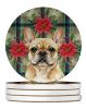 Fawn French Bulldog Christmas PoinsettIas Large Sandstone Coasters Pack of 4 Absorbent Round Coasters Decor Gifts for Men or Women, 4 in, Multicolor