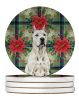 Dogo Argentino Christmas PoinsettIas Large Sandstone Coasters Pack of 4 Absorbent Round Coasters Decor Gifts for Men or Women, 4 in, Multicolor
