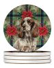 Liver Roan English Cocker Spaniel Christmas PoinsettIas Large Sandstone Coasters Pack of 4 Absorbent Round Coasters Decor Gifts for Men or Women, 4 in