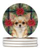 Fawn Chihuahua Christmas PoinsettIas Large Sandstone Coasters Pack of 4 Absorbent Round Coasters Decor Gifts for Men or Women, 4 in, Multicolor