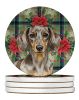 Dapple Dachshund Christmas PoinsettIas Large Sandstone Coasters Pack of 4 Absorbent Round Coasters Decor Gifts for Men or Women, 4 in, Multicolor