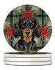 Longhaired Black and Tan Dachshund Christmas PoinsettIas Large Sandstone Coasters Pack of 4 Absorbent Round Coasters Decor Gifts for Men or Women