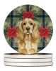 Buff Cocker Spaniel Christmas PoinsettIas Large Sandstone Coasters Pack of 4 Absorbent Round Coasters Decor Gifts for Men or Women, 4 in, Multicolor