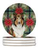 Sable Collie Christmas PoinsettIas Large Sandstone Coasters Pack of 4 Absorbent Round Coasters Decor Gifts for Men or Women, 4 in, Multicolor