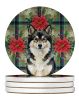 Finnish Lapphund Christmas PoinsettIas Large Sandstone Coasters Pack of 4 Absorbent Round Coasters Decor Gifts for Men or Women, 4 in, Multicolor