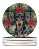 Black and Tan Dachshund Christmas PoinsettIas Large Sandstone Coasters Pack of 4 Absorbent Round Coasters Decor Gifts for Men or Women, 4 in