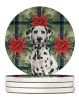 Dalmatian Christmas PoinsettIas Large Sandstone Coasters Pack of 4 Absorbent Round Coasters Decor Gifts for Men or Women, 4 in, Multicolor