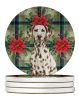 Liver Dalmatian Christmas PoinsettIas Large Sandstone Coasters Pack of 4 Absorbent Round Coasters Decor Gifts for Men or Women, 4 in, Multicolor
