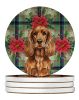 Red English Cocker Spaniel Christmas PoinsettIas Large Sandstone Coasters Pack of 4 Absorbent Round Coasters Decor Gifts for Men or Women, 4 in