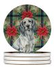 Blue Belton English Setter Christmas PoinsettIas Large Sandstone Coasters Pack of 4 Absorbent Round Coasters Decor Gifts for Men or Women, 4 in