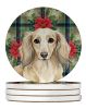 Longhaired Cream Dachshund Christmas PoinsettIas Large Sandstone Coasters Pack of 4 Absorbent Round Coasters Decor Gifts for Men or Women, 4 in