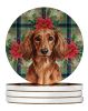 Longhaired Red Dachshund Christmas PoinsettIas Large Sandstone Coasters Pack of 4 Absorbent Round Coasters Decor Gifts for Men or Women, 4 in