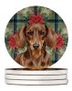Chocolate and Tan Dachshund Christmas PoinsettIas Large Sandstone Coasters Pack of 4 Absorbent Round Coasters Decor Gifts for Men or Women, 4 in