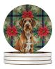Wirehaired Pointing Griffon Christmas PoinsettIas Large Sandstone Coasters Pack of 4 Absorbent Round Coasters Decor Gifts for Men or Women, 4 in