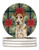Wire Fox Terrier Christmas PoinsettIas Large Sandstone Coasters Pack of 4 Absorbent Round Coasters Decor Gifts for Men or Women, 4 in, Multicolor