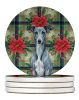 Blue Whippet Christmas PoinsettIas Large Sandstone Coasters Pack of 4 Absorbent Round Coasters Decor Gifts for Men or Women, 4 in, Multicolor
