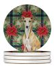 Fawn Whippet Christmas PoinsettIas Large Sandstone Coasters Pack of 4 Absorbent Round Coasters Decor Gifts for Men or Women, 4 in, Multicolor