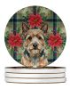 Norwich Terrier Christmas PoinsettIas Large Sandstone Coasters Pack of 4 Absorbent Round Coasters Decor Gifts for Men or Women, 4 in, Multicolor