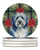 Blue and White Old English Sheepdog Christmas PoinsettIas Large Sandstone Coasters Pack of 4 Absorbent Round Coasters Decor Gifts for Men or Women