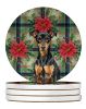 Manchester Terrier Christmas PoinsettIas Large Sandstone Coasters Pack of 4 Absorbent Round Coasters Decor Gifts for Men or Women, 4 in, Multicolor