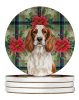 Welsh Springer Spaniel Christmas PoinsettIas Large Sandstone Coasters Pack of 4 Absorbent Round Coasters Decor Gifts for Men or Women, 4 in