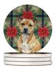 Fawn Staffordshire Bull Terrier Christmas PoinsettIas Large Sandstone Coasters Pack of 4 Absorbent Round Coasters Decor Gifts for Men or Women, 4 in