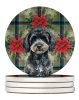 Miniature Black Poodle Christmas PoinsettIas Large Sandstone Coasters Pack of 4 Absorbent Round Coasters Decor Gifts for Men or Women, 4 in