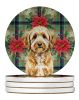 Goldendoodle Christmas PoinsettIas Large Sandstone Coasters Pack of 4 Absorbent Round Coasters Decor Gifts for Men or Women, 4 in, Multicolor