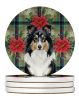 Tricolor Sheltie Christmas PoinsettIas Large Sandstone Coasters Pack of 4 Absorbent Round Coasters Decor Gifts for Men or Women, 4 in, Multicolor