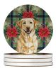 Yellow Labrador Retriever Christmas PoinsettIas Large Sandstone Coasters Pack of 4 Absorbent Round Coasters Decor Gifts for Men or Women, 4 in