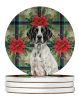 Black and White Pointer Christmas PoinsettIas Large Sandstone Coasters Pack of 4 Absorbent Round Coasters Decor Gifts for Men or Women, 4 in