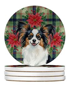 Tricoilor Papillon Christmas PoinsettIas Large Sandstone Coasters Pack of 4 Absorbent Round Coasters Decor Gifts for Men or Women, 4 in, Multicolor