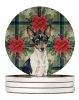 Toy Fox Terrier Christmas PoinsettIas Large Sandstone Coasters Pack of 4 Absorbent Round Coasters Decor Gifts for Men or Women, 4 in, Multicolor