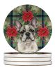 Pied French Bulldog Christmas PoinsettIas Large Sandstone Coasters Pack of 4 Absorbent Round Coasters Decor Gifts for Men or Women, 4 in, Multicolor