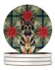 German Shepherd Christmas PoinsettIas Large Sandstone Coasters Pack of 4 Absorbent Round Coasters Decor Gifts for Men or Women, 4 in, Multicolor