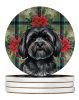 Black Lhasa Apso Christmas PoinsettIas Large Sandstone Coasters Pack of 4 Absorbent Round Coasters Decor Gifts for Men or Women, 4 in, Multicolor