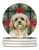 Cream Lhasa Apso Christmas PoinsettIas Large Sandstone Coasters Pack of 4 Absorbent Round Coasters Decor Gifts for Men or Women, 4 in, Multicolor