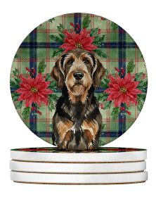 Black and Tan Otterhound Christmas PoinsettIas Large Sandstone Coasters Pack of 4 Absorbent Round Coasters Decor Gifts for Men or Women, 4 in