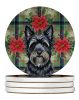 Black Skye Terrier Christmas PoinsettIas Large Sandstone Coasters Pack of 4 Absorbent Round Coasters Decor Gifts for Men or Women, 4 in, Multicolor