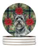 Gray Skye Terrier Christmas PoinsettIas Large Sandstone Coasters Pack of 4 Absorbent Round Coasters Decor Gifts for Men or Women, 4 in, Multicolor