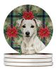 White Jack Russell Terrier Christmas PoinsettIas Large Sandstone Coasters Pack of 4 Absorbent Round Coasters Decor Gifts for Men or Women, 4 in
