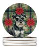 Black & Silver Miniature Schnauzer Christmas PoinsettIas Large Sandstone Coasters Pack of 4 Absorbent Round Coasters Decor Gifts for Men or Women