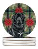 Black Tibetan Mastiff Christmas PoinsettIas Large Sandstone Coasters Pack of 4 Absorbent Round Coasters Decor Gifts for Men or Women, 4 in, Multicolor