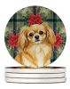 Gold Tibetan Spaniel Christmas PoinsettIas Large Sandstone Coasters Pack of 4 Absorbent Round Coasters Decor Gifts for Men or Women, 4 in, Multicolor