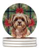 Liver Shih Tzu Christmas PoinsettIas Large Sandstone Coasters Pack of 4 Absorbent Round Coasters Decor Gifts for Men or Women, 4 in, Multicolor