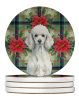 Standard White Poodle Christmas PoinsettIas Large Sandstone Coasters Pack of 4 Absorbent Round Coasters Decor Gifts for Men or Women, 4 in, Multicolor