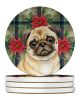 Fawn Pug Christmas PoinsettIas Large Sandstone Coasters Pack of 4 Absorbent Round Coasters Decor Gifts for Men or Women, 4 in, Multicolor