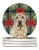 Shar Pei Christmas PoinsettIas Large Sandstone Coasters Pack of 4 Absorbent Round Coasters Decor Gifts for Men or Women, 4 in, Multicolor